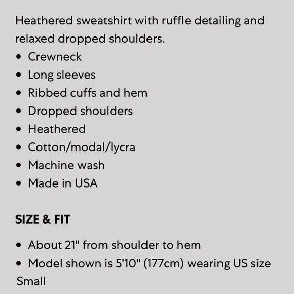 Michael Stars Kacey Ruffle Sweatshirt crop Top brand new Heather gray - Picture 3 of 3